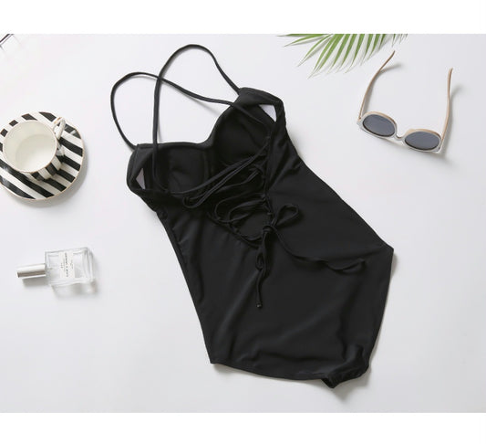 Solid Triangle One Piece Swimsuit
