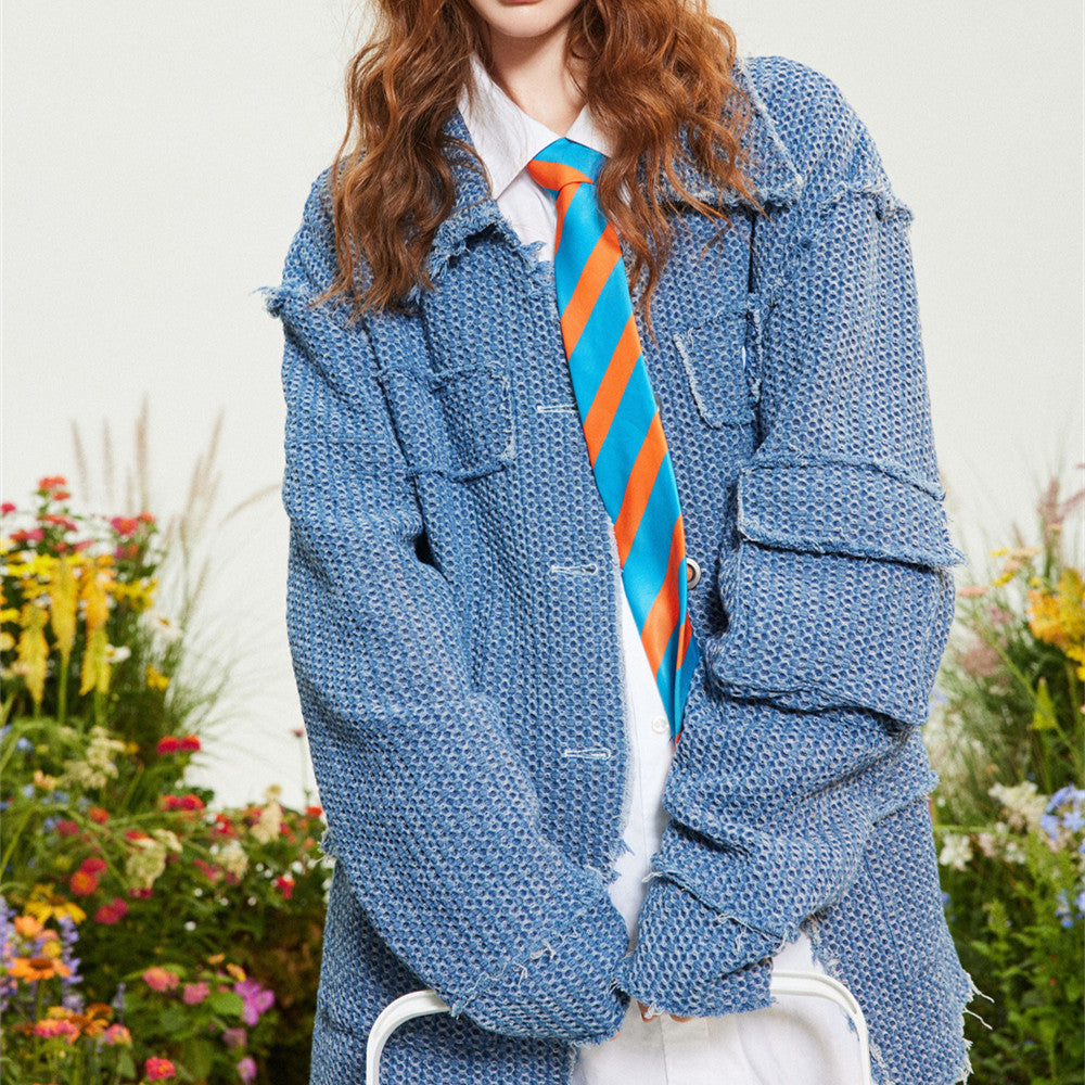 European And American Fashion Frayed Cat Beard Loose Lapels Coat Spring And Autumn