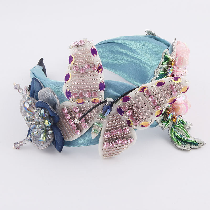 Fabric Flannel Butterfly Diamond Sequin Flower Headband