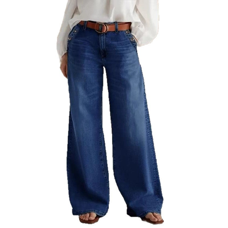 Kvinders stilfulde afslappede jeans med vide ben