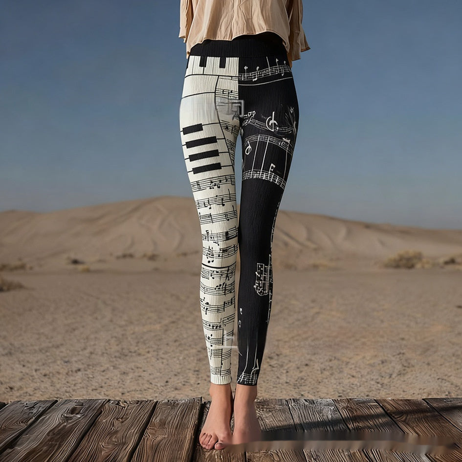 Womens Retro Casual Sports Leggings With 3D Digital Print