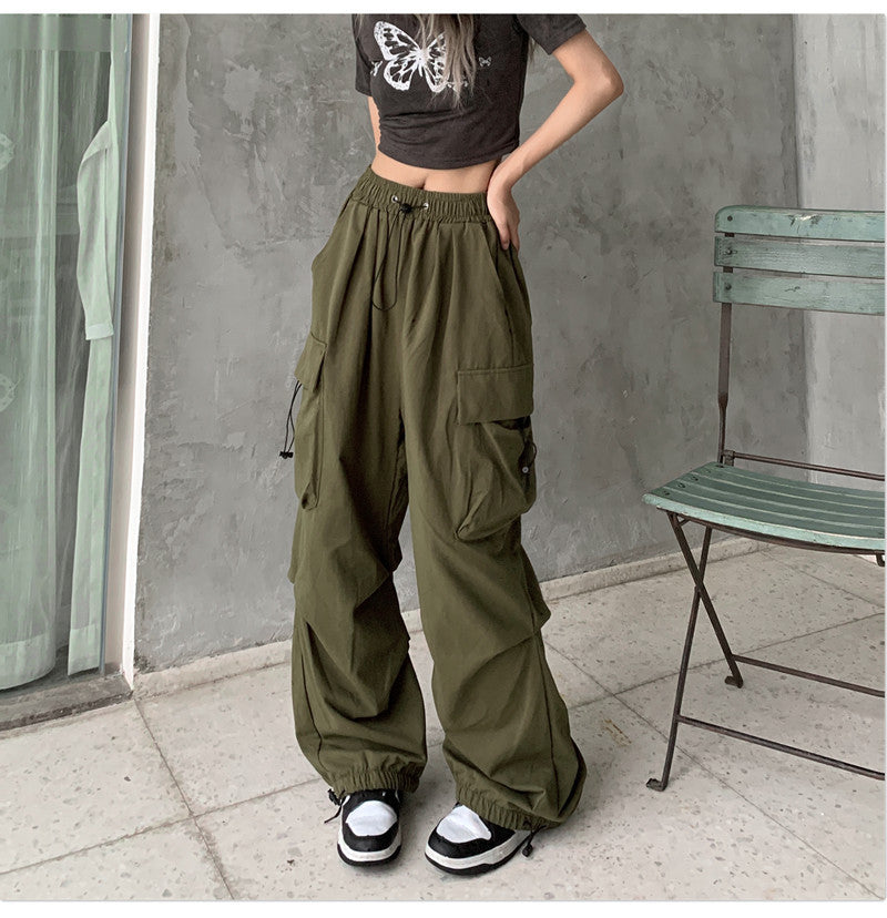 New Loose Straight Wide Leg Large Pocket Casual Retro Corset Pants