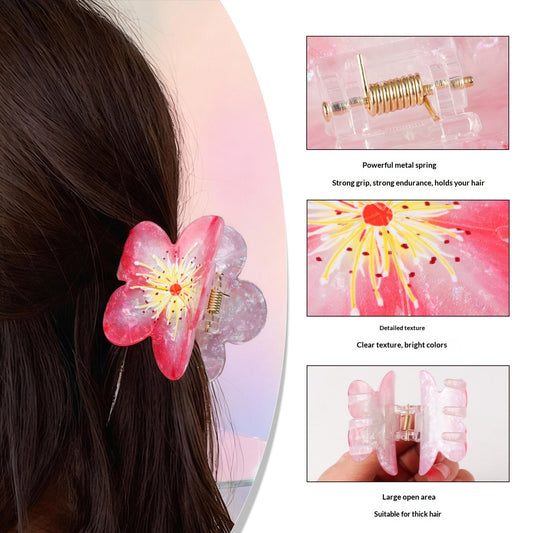Sweet Plum Blossom Fairy Style Floral Updo Shark Clip All Match Women Hair Clip