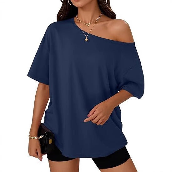 Women's T-shirt Casual Fashion Diagonal Collar Top