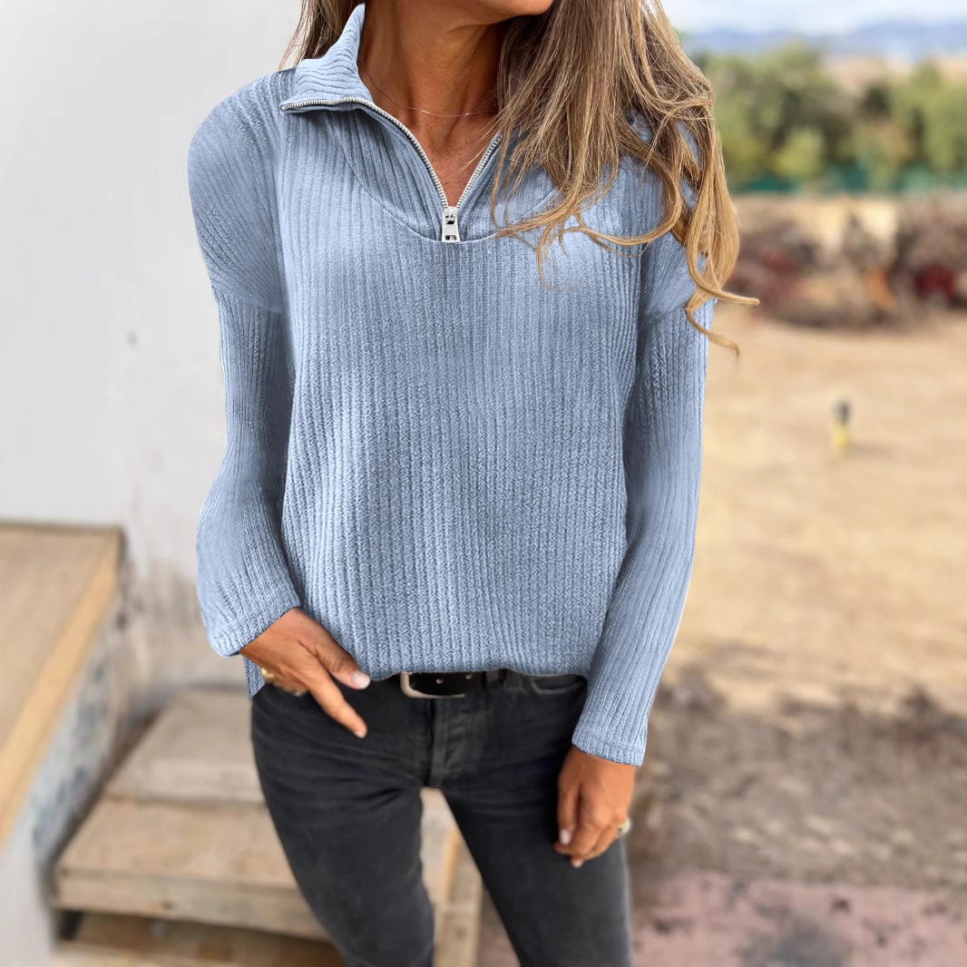 Zipper Pullover Long-sleeved Sweater Casual Coat