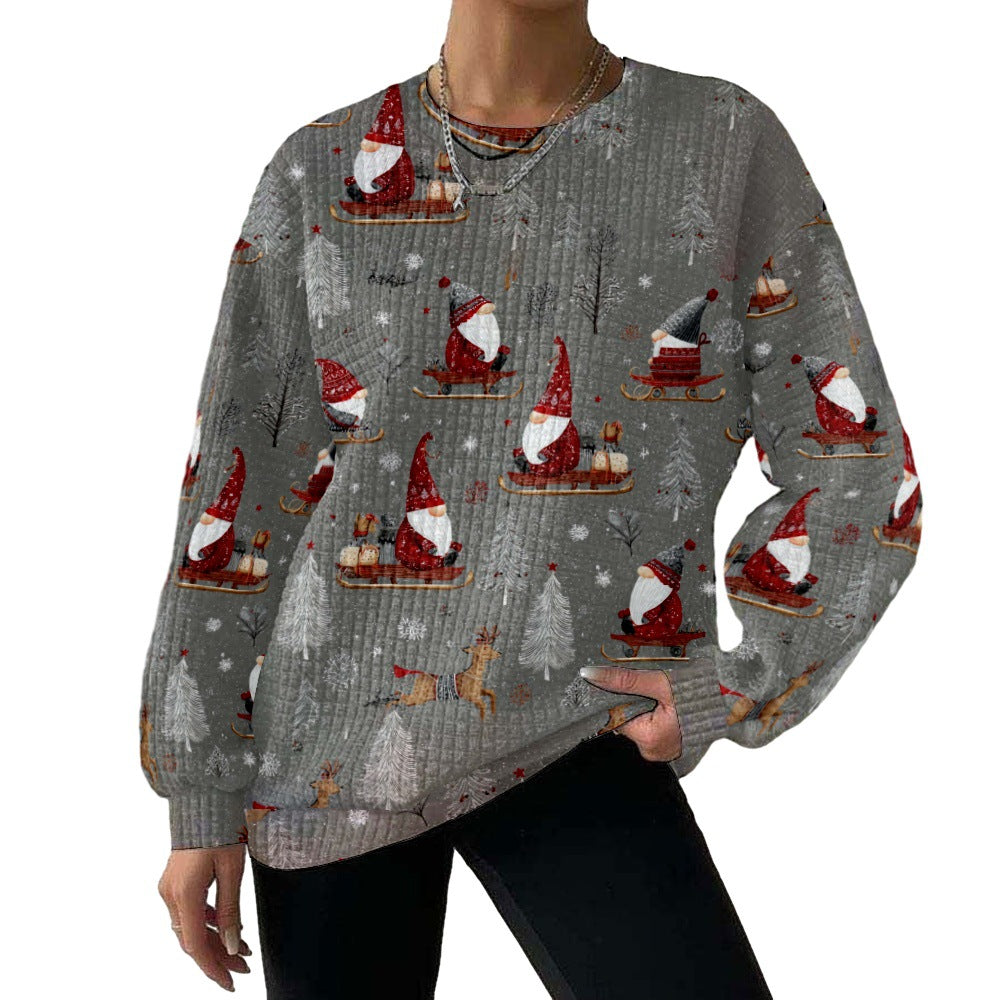 Digital Printing Pattern Shading Fashion Trend Round Neck Long Sleeve Sweater