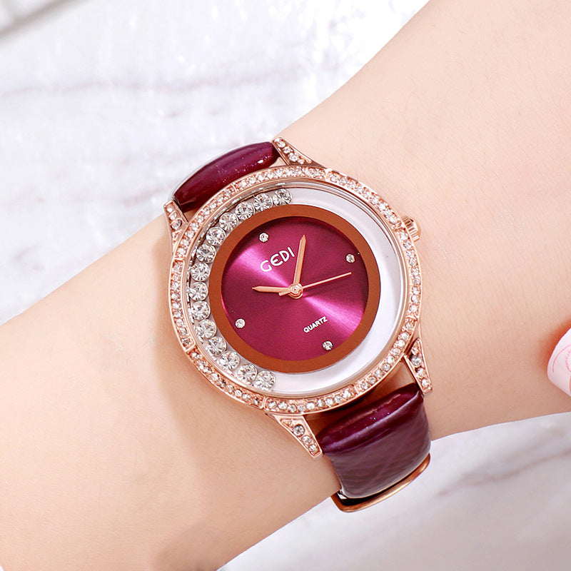 GEDI Double-Diamond Leather Belt All-Match Watch For Women