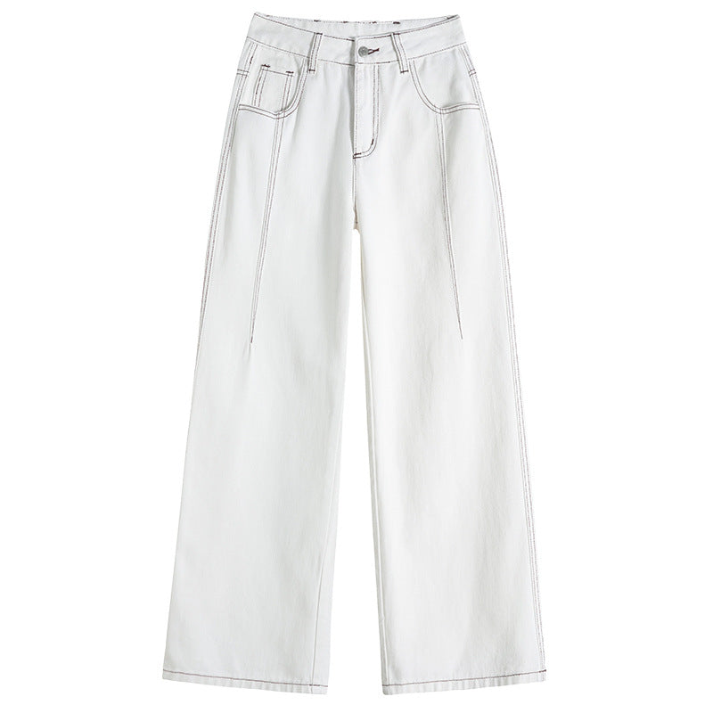 Design Sense Højtaljede Løse Brede Ben Jeans Hvid Lang
