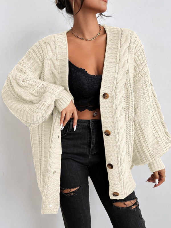 V-hals Sweater Dame Retro Fashion Løs Twist Strikket Jakke