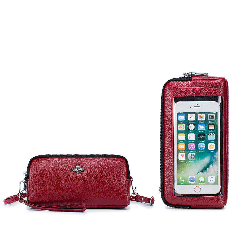 Genuine Leather Fashion Shoulder Double-layer Multifunctional Zipper Bag