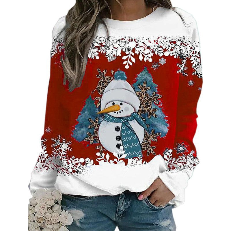 Fashion Christmas Snowman Round Neck Long Sleeve Women
