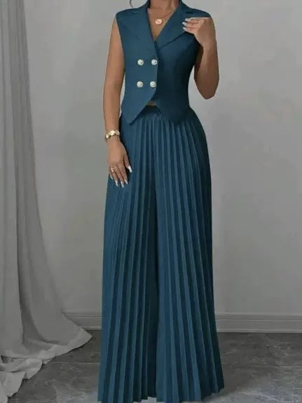 Vest And Pleated Skirt Pants Set For Women