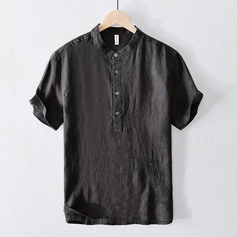National broderet åndbar ensfarvet kortærmet t-shirt til mænd