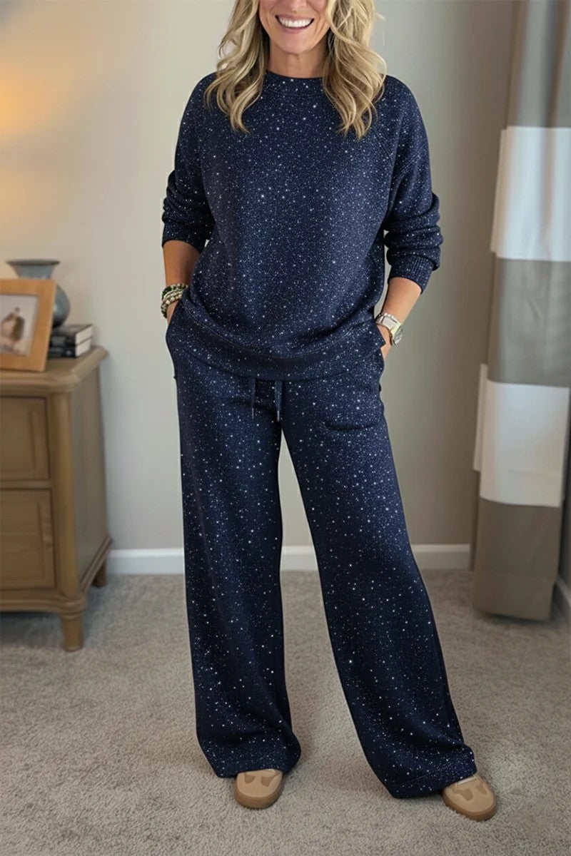 Fashion Casual Holiday Sparkling Sweatshirt Two-piece Set