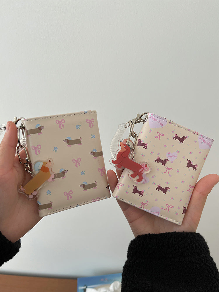 Large Capacity Multiple Card Slots Floral Dachshund Three-fold Wallet