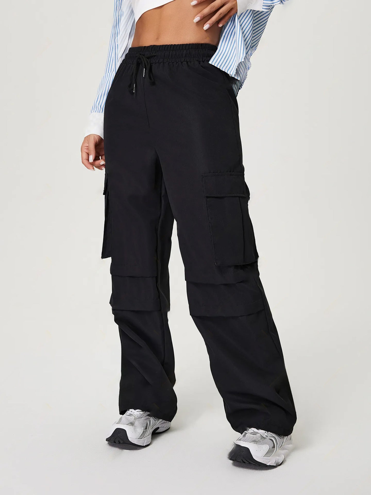 Women's Three-dimensional Pocket Elastic Waist Overalls Casual Trousers