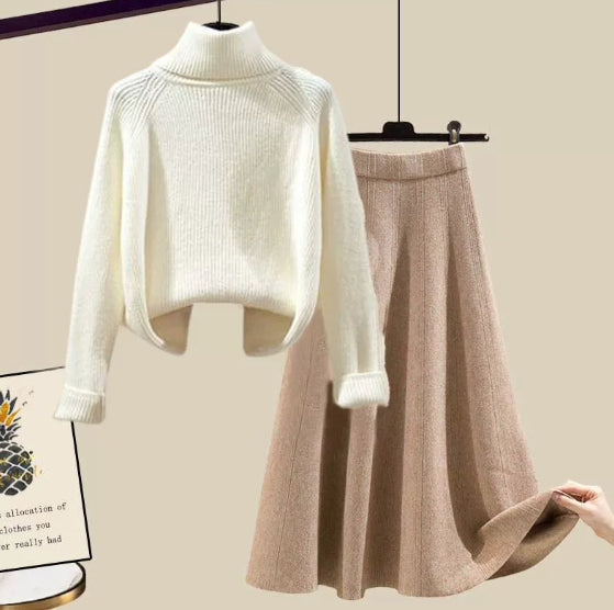 Stylish Figure-flattering Knit Sweater And Skirt Two-piece Set