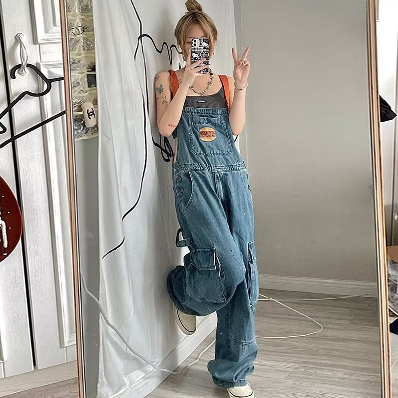 Retro Denim Suspender Pants Women's Overalls Loose