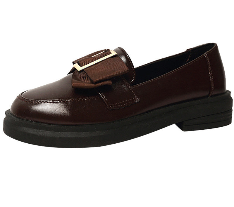Metal Square Buckle Loafers Women's Platform One-step Single Shoes British Style Small Leather Shoes