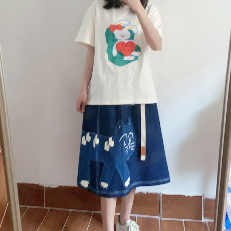 Japanese Cartoon Foam Printing Short-sleeved T-shirt Women
