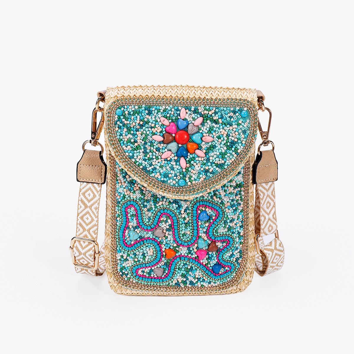 Rice Bead Bag Woven Women's Shoulder
