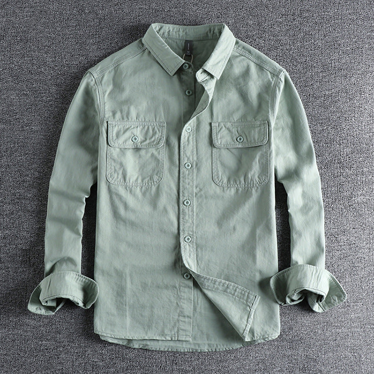 Simple Lapel Art Workwear Shirt Men's Washed Breathable Comfortable All-match Youth Long Sleeve Shirt