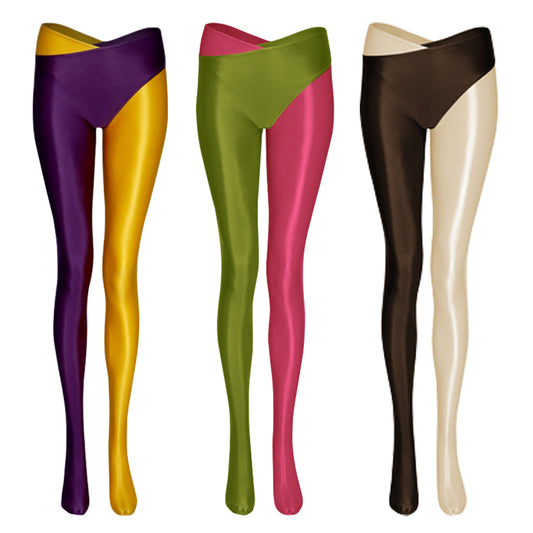 Crossed Two-color Split-leg Glossy Pants