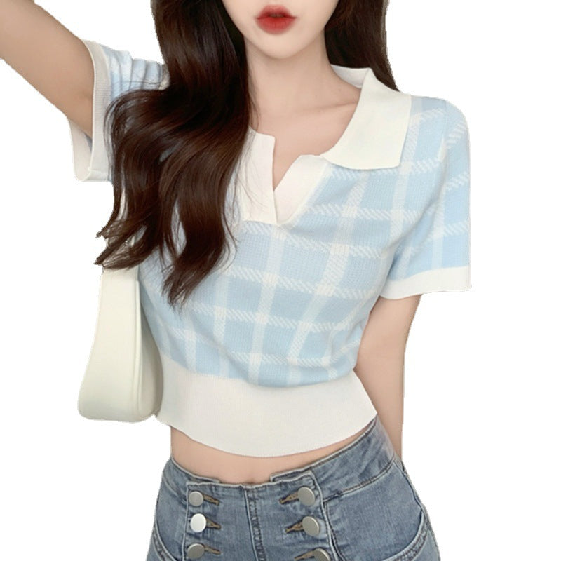 Women's High Waist Short Knitted Top With Design Sense