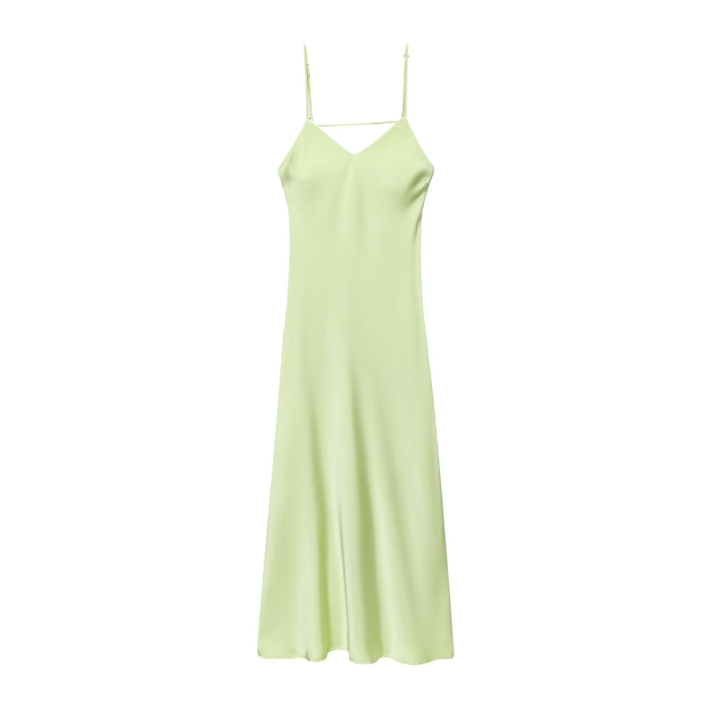 Silk Textured Solid Color Long Suspender Dress