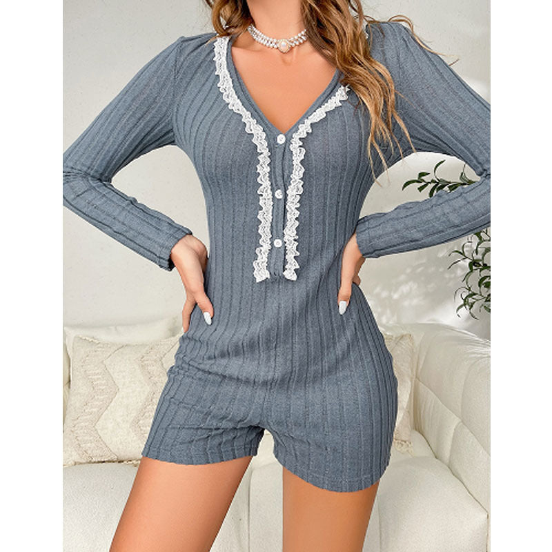 New Stylish Comfortable And Figure-flattering V-neck Long-sleeve Jumpsuit For Loungewear