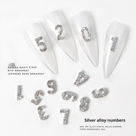 Silver Digital Sparkling Diamond Alloy Nail Decoration