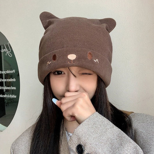Knitted Hat Woolen Cap Riding Warm Velvet Padded Thickened
