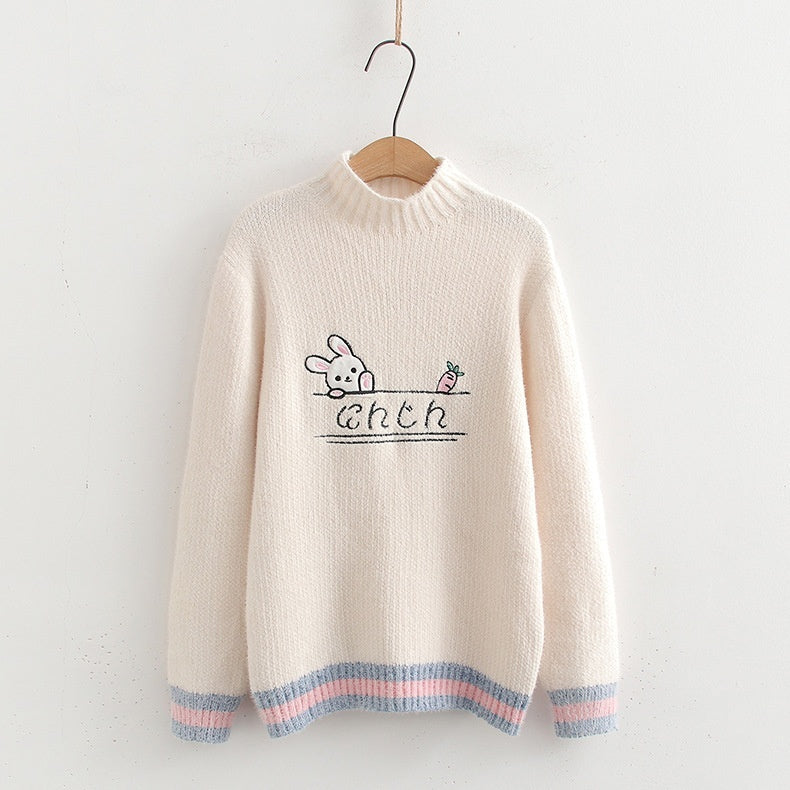 Japanese Cartoon Round Neck Sweater Women's Fresh Inner Pullover Sweater Fashion