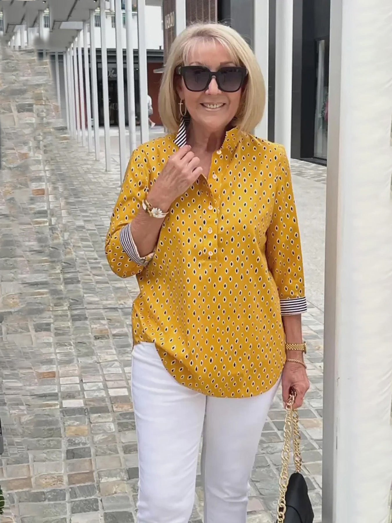 Women's Boho Vacation Style Polka Dot Back Button Printed Top Three-quarter Sleeve Shirt