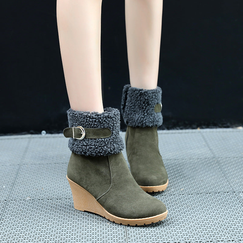 Ladies Wedge Suede Side Zip Mid Boots