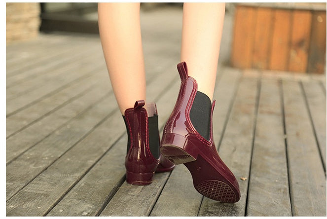 Fashion Solid Color Elastic Decoration Girl Low-top Rain Boots