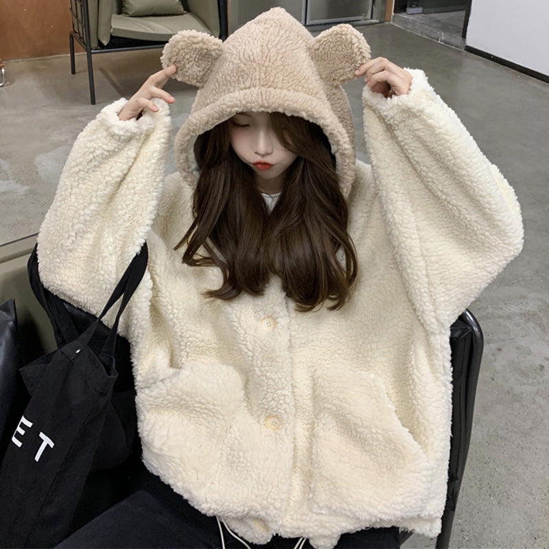 Middle School Girl's Loose Lamb Fleece Jacket