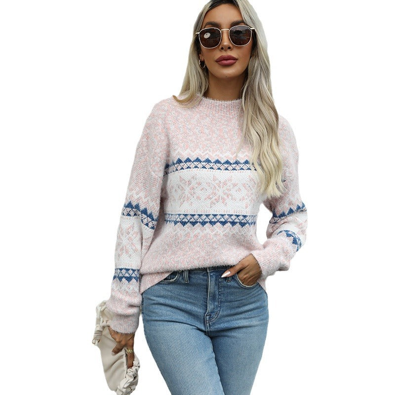 Christmas Half Turtleneck Snowflake Sweater For Women