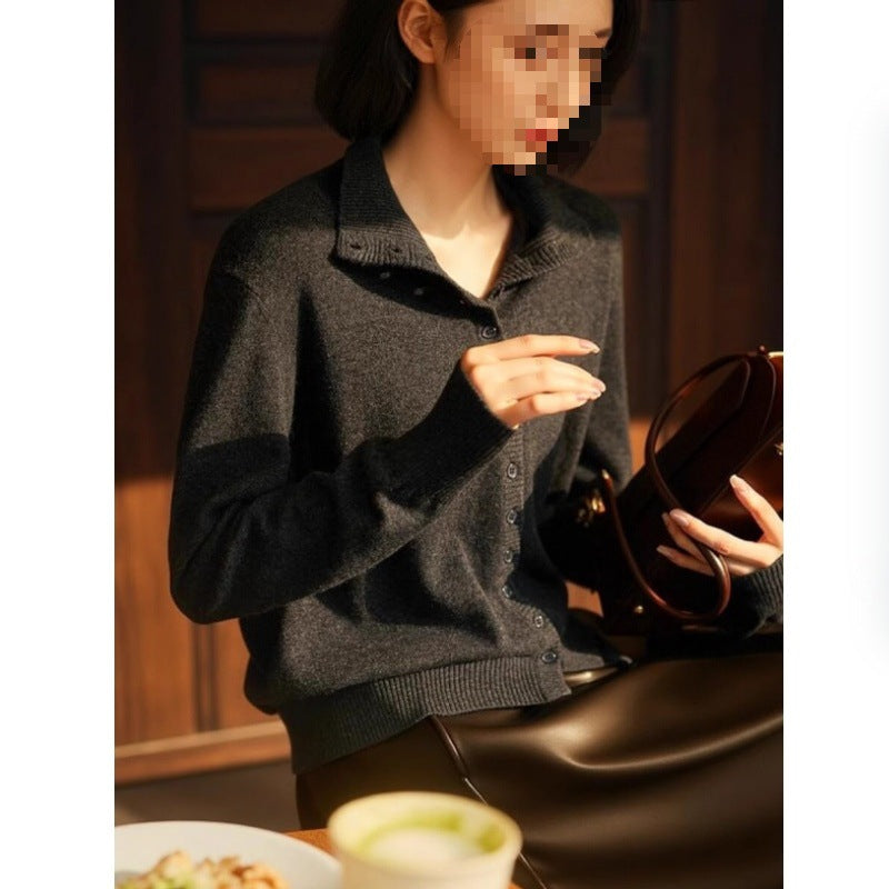 Womens Gray Knitted Cardigan Sweater