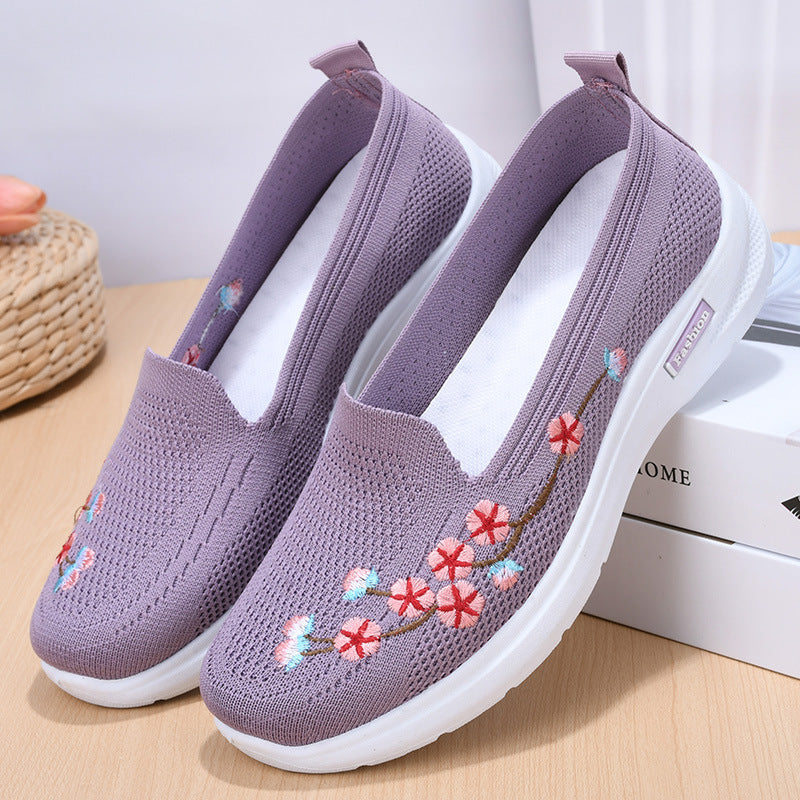 Fashionable And Comfortable Breathable Embroidered Women's Flying Woven Sports Anti-slip Pumps