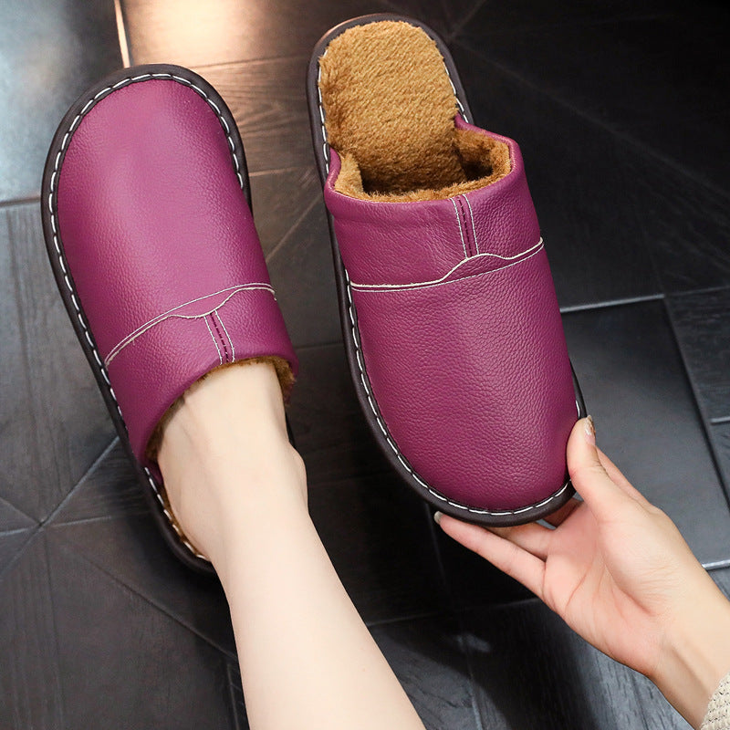 Winter Indoor Leather Slippers For Home Use Non-slip For Indoor Floors