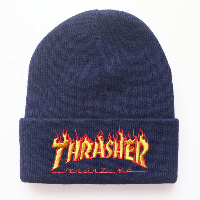 Fashion Flame Letter Embroidery Knitted Hat