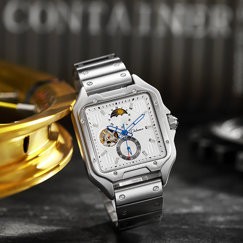 Flywheel Waterproof Hollow Out Trendy Men's Square Automatic Mechanical Watch