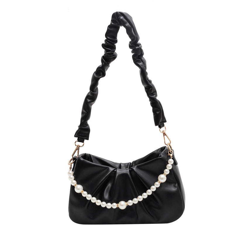 Women's Fashionable Textured Pearl Hand Pleated Messenger Bag