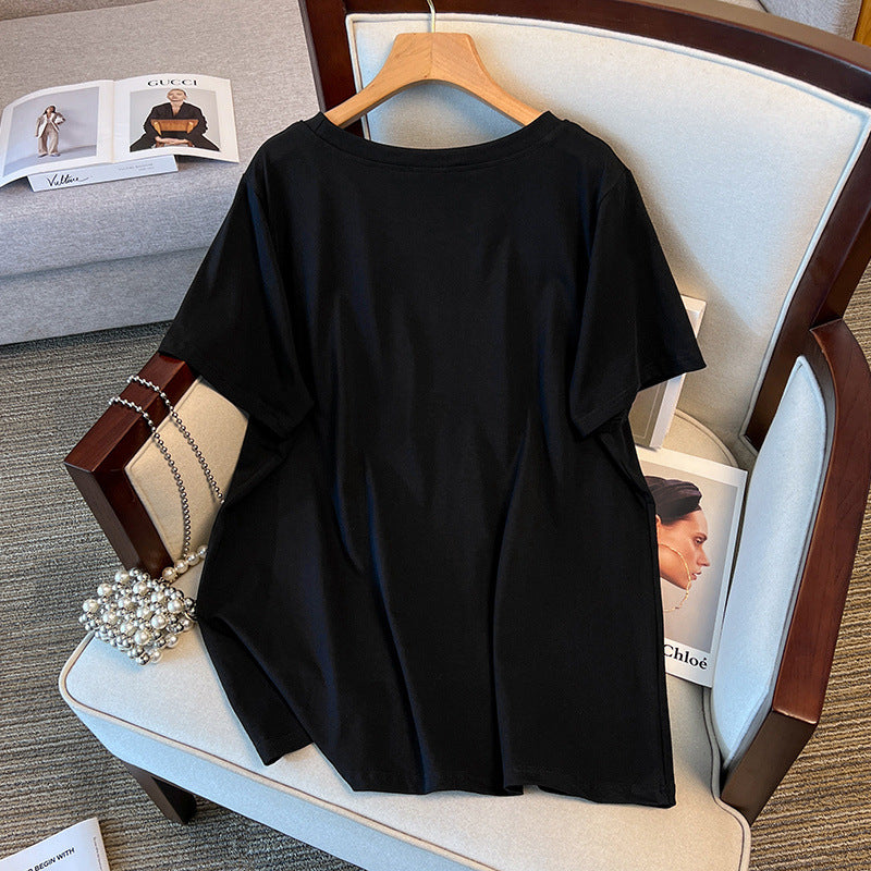 Round Neck New Plus Size Slimming Short Sleeve T-shirt For Women