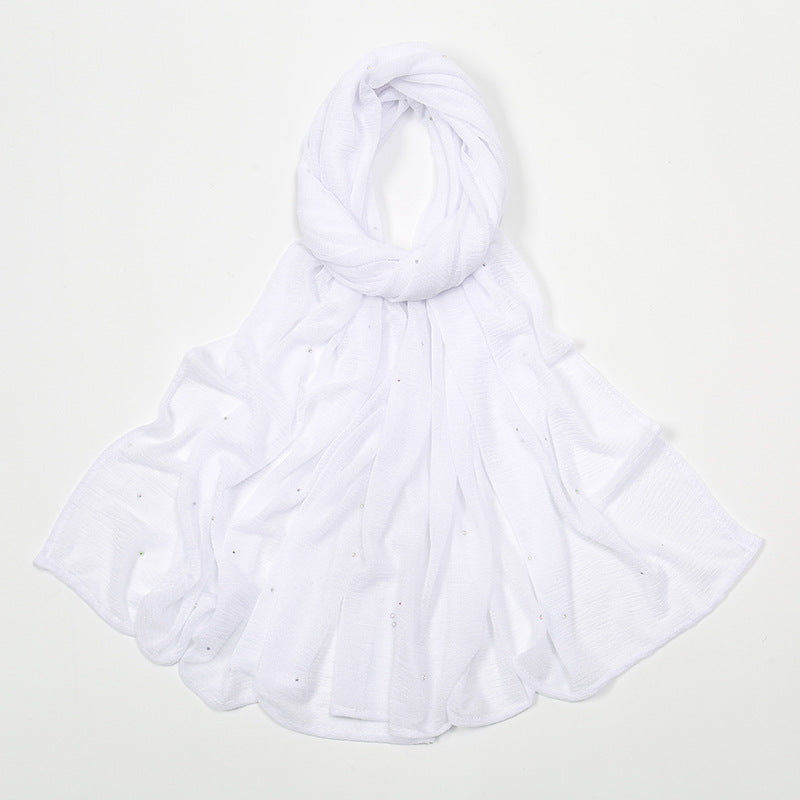 Hemp Wrinkle Starry Hot Rhinestone Headscarf Female Pleated