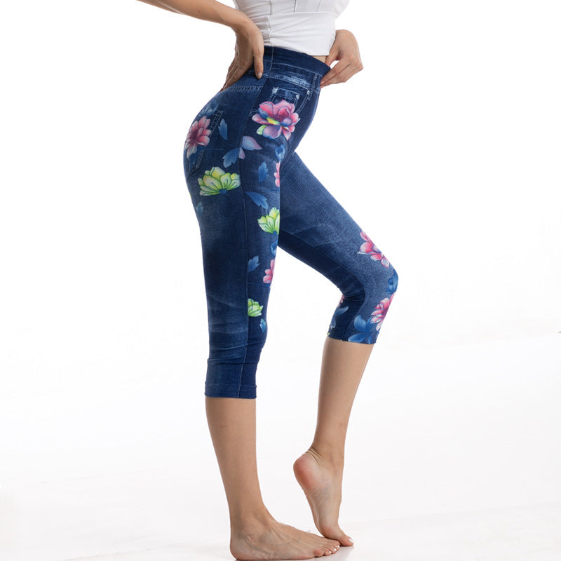 Stylish Printed Faux Denim Leggings With A Stretchy Slim Fit