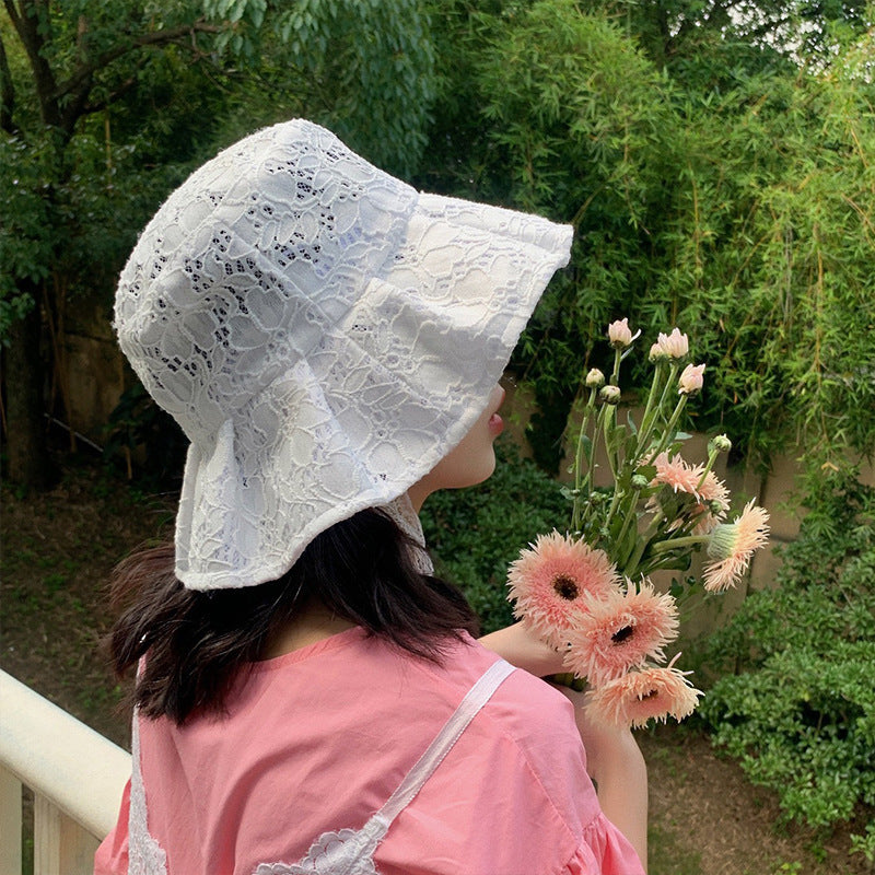 White Lace Bucket Hat Women's Summer Thin