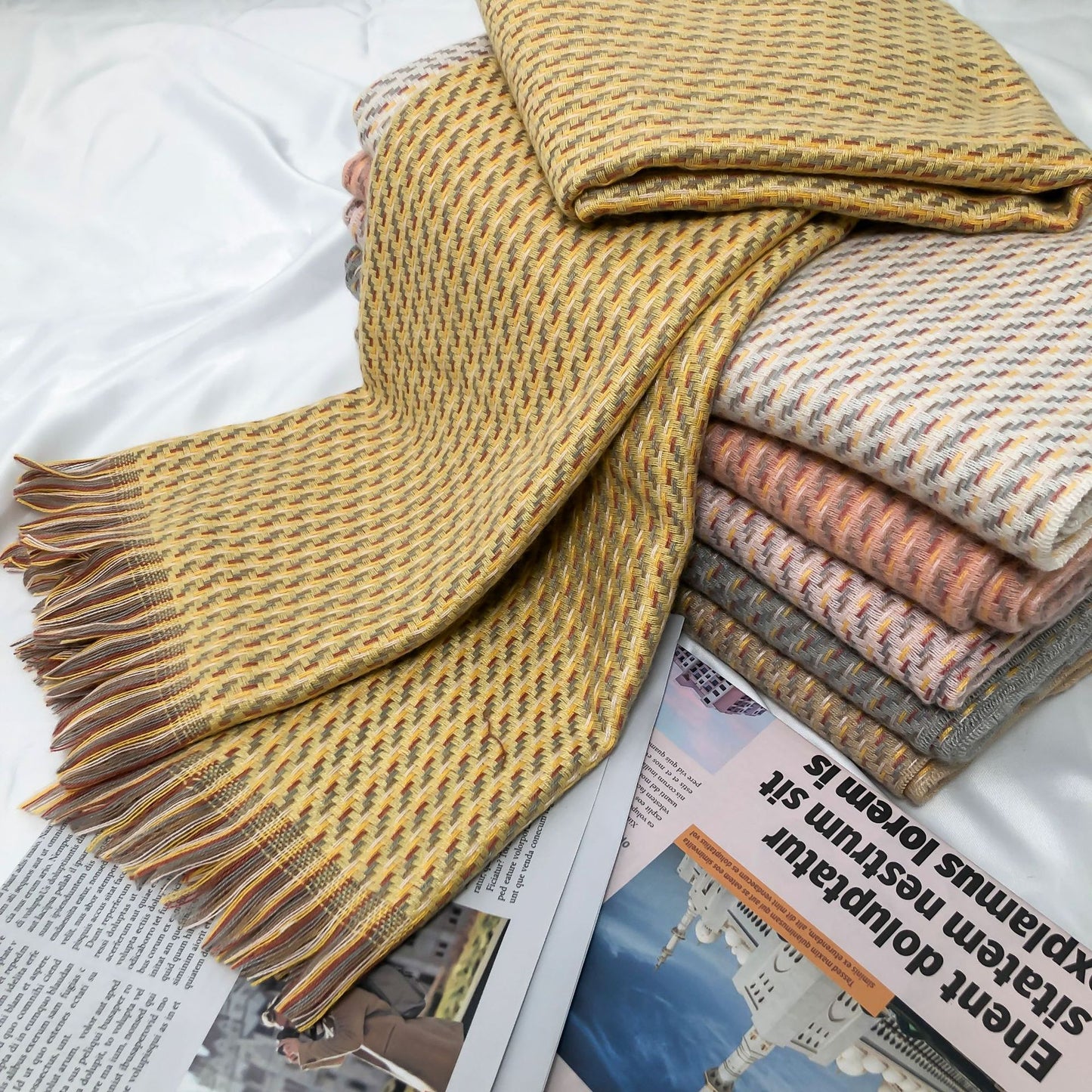 European And American Cashmere Warm Tassel Shawl Thickened Scarf