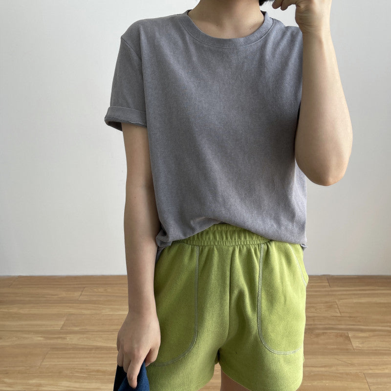 Loose Cotton And Linen Short-sleeved T-shirt Round Neck Top